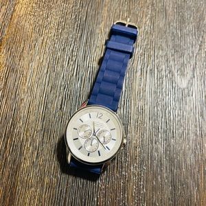 Coach Silver Watch with Blue Rubber Wristband